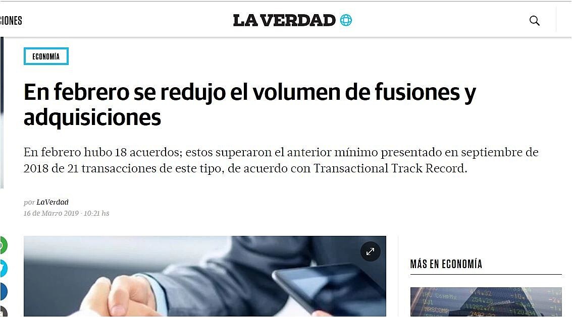 En febrero se redujo el volumen de fusiones y adquisiciones